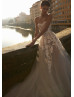 Strapless Ivory Floral Lace Tulle Wedding Dress Strapless Ivory Floral Lace Tulle Wedding Dress